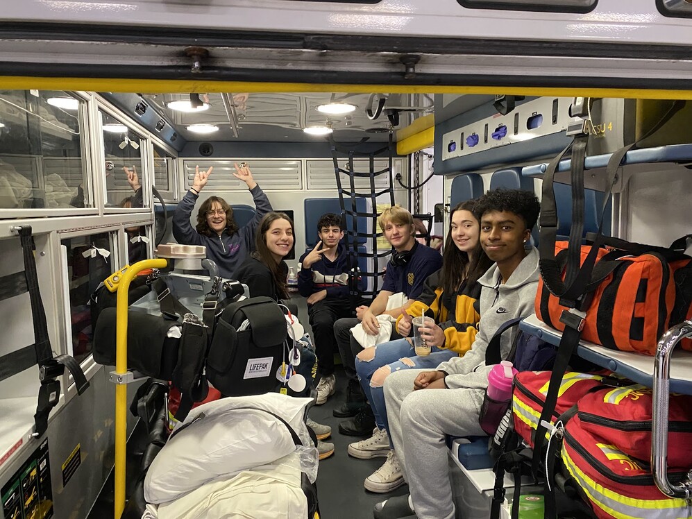 Picture of students in an ambulance